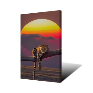 Arte de Pared en Lienzo con Diseño de Leopardo al Atardecer Africano Moderno, Impresión HD de Vida Silvestre y Paisajes Naturales, Enmarcado y Estirado para Decoración de Sala de Estar - Product Image 1