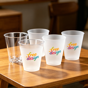 9oz Personalized Frosted Stadium Cups for Wedding Reception Favors Elegant Reusable Plastic Drinkware With Custom Names and <b>Date</b> - Product Image 1