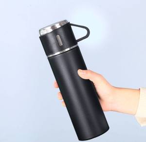 กระติกน้ำเก็บความร้อนสูญญากาศผนังสองชั้นสำหรับธุรกิจทำจากสแตนเลส304ขวดน้ำขนาด500มล. พร้อมชุดแก้ว3ฝา - Product Image 4