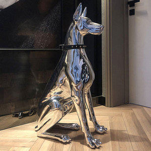 Decoración Moderna para el Hogar, Artesanía de Resina, Estatua de Perro de Tamaño Real, Linda Estatua de <span class=keywords><strong>Dobermann</strong></span> de Resina con Color Plateado Cromado - Product Image 5