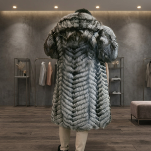 Manteau en toile argentée véritable réversible imperméable avec col moelleux luxueux pour hommes et femmes - Product Image 2