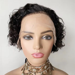 DX241 Stock <span class=keywords><strong>mannequin</strong></span> tête prothèse cuticule alignée non traitée vietnames cheveux court coupe de lutin bouclés pleine dentelle perruques henan cheveux - Product Image 1