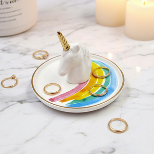 Support à bagues <span class=keywords><strong>Licorne</strong></span> <span class=keywords><strong>en</strong></span> céramique et porcelaine Hengfei, plateau de rangement pour bijoux, cadeau créatif pour femmes, filles, mariage, anniversaire, maison - Product Image 1