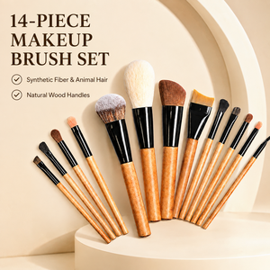 Großhandel Einzelnes Make-up-Pinsel-Set 14 Stile Natürliches Tierhaar Synthetikfaser Holzgriff Gesichts- und Augenpinsel OEM Individuelles Logo - Product Image 1