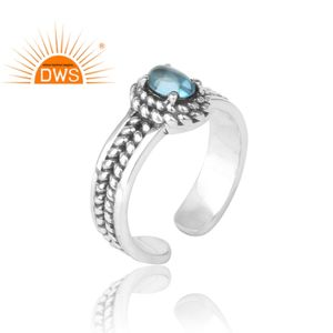 Atractivo anillo de Topacio Azul indio proveedor de joyas de piedras preciosas hecho a mano anillo de Plata de Ley 925 anillos antiguos colección Vintage - Product Image 2