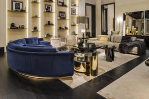 Sofa Setengah Lingkaran Gaya Nordik Eropa, Pelapis Kain Beludru Biru, Sofa Ruang Tamu, Canape Modern, Sofa Setengah Lingkaran - Product Image 2