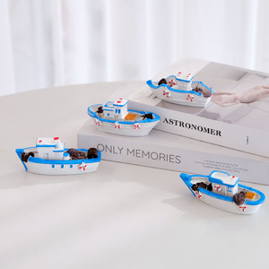 เรือประมงจิ๋วสไตล์เมดิเตอร์เรเนียน งานเรซิ่น ตกแต่งตู้ปลา กันน้ำ สำหรับตู้ปลา - Product Image 1