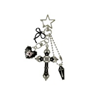 Porte-clés Gothique Original, Breloque de Sac Vintage en Forme de Croix, Pendentif Cœur Sombre Creux avec Nœud, Accessoires de Sac, Cadeau pour Femme et Fille