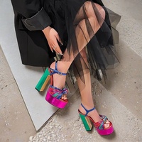 Cheville Peep Toe sandales à talons épais robe de soirée femmes chaussures à talons 2025 Offre Spéciale coloré talon haut plate-forme sandales
