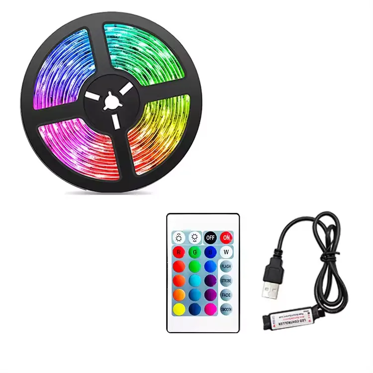 Listo para enviar productos 2M 30leds Kit de retroiluminación de TV IP65 5V Luces inteligentes para el hogar Control remoto IR 24 teclas SMD5050 RGB tira de luz LED