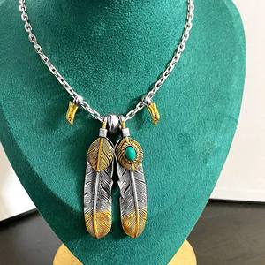 Goro Guro gioielli cuore giapponese cromato oro placcato aquila becco e blu turchese <span class=keywords><strong>collana</strong></span> di piume intarsiato <span class=keywords><strong>con</strong></span> motivo floreale - Product Image 5