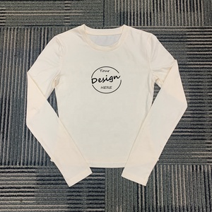 Personnalisé printemps é<span class=keywords><strong>t</strong></span>é blanc couleur Offres Spéciales 180g 100% coton à manches longues <span class=keywords><strong>t</strong></span>-<span class=keywords><strong>shirt</strong></span> femmes blanc col rond femmes <span class=keywords><strong>t</strong></span>-shirts - Product Image 5