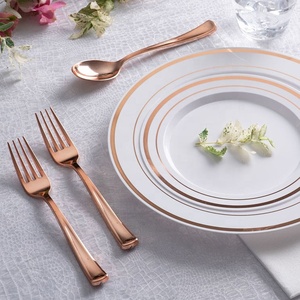 Ustensiles en plastique vintage usage unique, service d'argenterie en plastique <span class=keywords><strong>or</strong></span> Rose, <span class=keywords><strong>couverts</strong></span> <span class=keywords><strong>jetables</strong></span> pour mariages, dîners de réception - Product Image 4