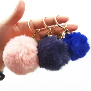 Custom Plush tassel keychain pompom fur ball keychain pompoms Fake Rex Rabbit Fur ear Pompom Keychain With Ears for Handbag