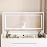Coiffeuse moderne en bois avec miroir lumineux, tabouret et rangement intégré - Écologique