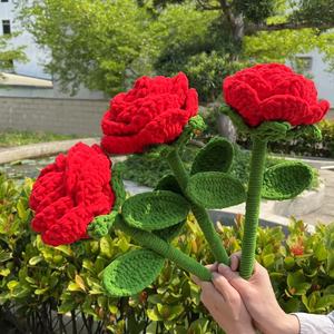 Handmade Crocheted Rose Giant Flower <b>Red</b> <b>Silk</b> Outdoor Props Home Decor Valentine's Day Gift - Product Image 3