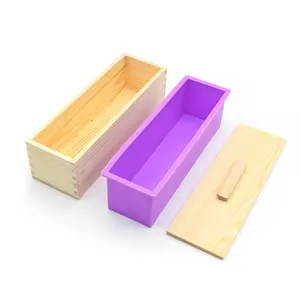 Marco de madera con tapa y Molde de jabón de silicona, molde de jabón cuadrado hecho a mano, caja de madera con tapa