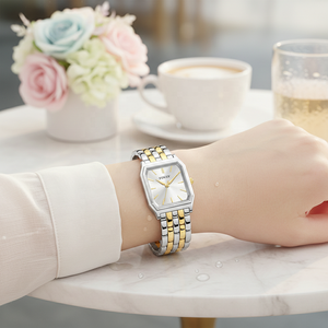 Reloj de Pulsera de Cuarzo con Esfera Azul Cuadrada de Acero Inoxidable para <span class=keywords><strong>Mujer</strong></span> con Logotipo Personalizado FOKSY, Reloj de Moda para <span class=keywords><strong>Mujer</strong></span>, Resistente al Agua 3ATM - Product Image 2