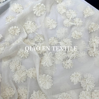 Tulle 3D 100% coton, tissu brodé floral pour robes de mariée, robes de soirée et vêtements pour femmes
