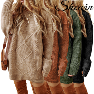 Shewin abito da donna in <span class=keywords><strong>maglia</strong></span> con stracotto ampio maglione a maniche lunghe con <span class=keywords><strong>spalle</strong></span> cadenti stile Casual - Product Image 1