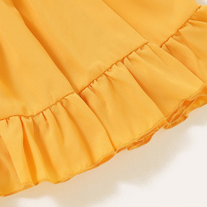 Fabricante de Ropa para Niños, Vestidos de Fiesta de Algodón Puro Amarillo sin Mangas con Hombros Descubiertos para Niñas, de China - Product Image 4