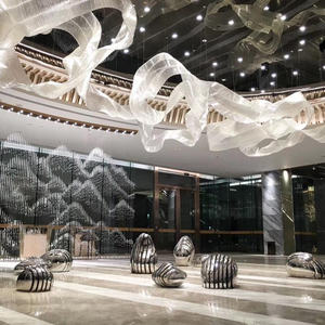 Lustre de hall d'hôtel de luxe contemporain, tube en verre, grand ruban moderne, lustre suspendu personnalisé - Product Image 1