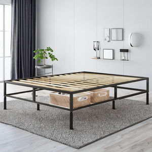 Современная регулируемая железная кровать с прочными деревянными ламелями, простая сборка, компактная платформенная кровать для спальни виллы/отеля/апартаментов - Product Image 3