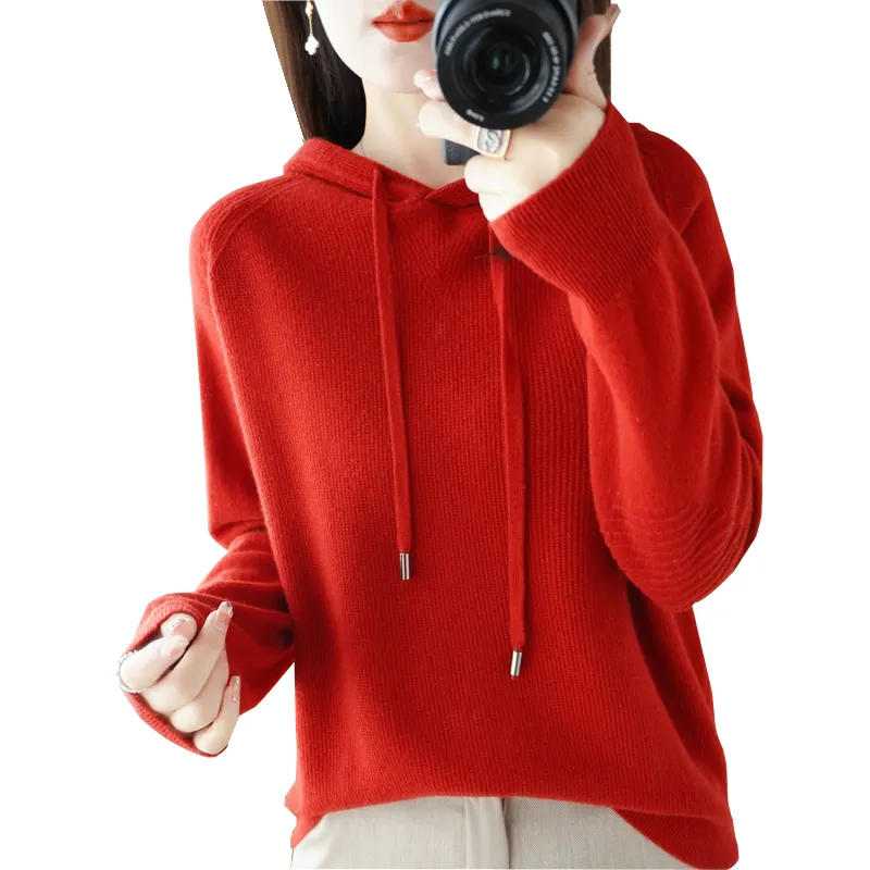 Fashion Women's Solid Color Pullover Hoodie Top High Quality Knit Cashmere Hoodie