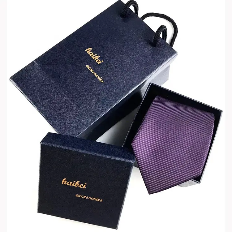 High quality classic custom ties with navy blue tie gift box necktie purple stripe handmade neck ties men