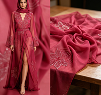 Tissu Georgette Semi-Transparent Bourgogne avec Broderie Perlée Ton sur Ton Intense, Teinte Haute Saturation, Qualité Premium Luxe pour Mariages Filles Garçons