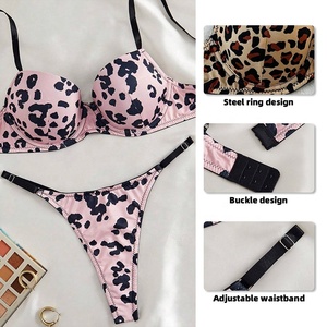 OEM & ODM ensemble de lingerie imprimé léopard bretelles soutien-gorge réglable string avec motif léopard soutien-gorge et slip ensembles pour femmes - Product Image 3