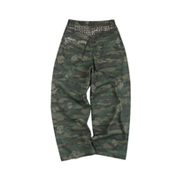 Pantalon Cargo Unisexe Vintage Camouflage à Rivets Crânes Coupe Large Style Urbain Décontracté Vente en Gros pour Hommes et Femmes