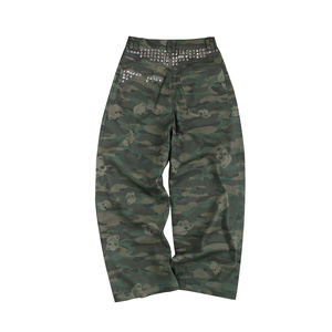 Pantaloni <span class=keywords><strong>Cargo</strong></span> Larghi Unisex Stile Street Vintage con Rivetti a Teschio e Stampa Camouflage - Casual, all'Ingrosso - Product Image 4