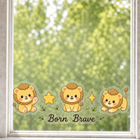 Autocollants personnalisés imperméables en PVC vinyle, motif lion et étoile Kawaii, autocollant décoratif électrostatique imprimé UV pour fenêtre et mur en verre