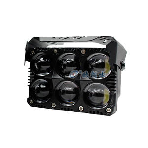 Phare modifié pour <span class=keywords><strong>moto</strong></span> transfrontalière, projecteur à 6 LED double rangée, lentille de phare avant pour véhicule électrique, bicolore jaune-blanc L - Product Image 5