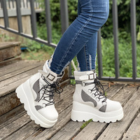Bottines à plateforme gothiques pour femmes, style punk, à lacets, épaisses, antidérapantes, mi-mollet, pour cosplay et usage quotidien