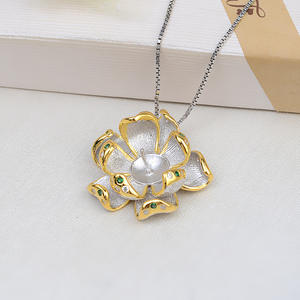 Ensemble de pendentif et bague en argent S925 avec 11-13 perles de séparation de couleur, fleur de lotus, accessoires de perles DIY, plateau, bijoux tendance, marée 1803 - Product Image 2