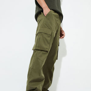 Men Multi-Pocket Straight Mid <b>Cargo</b> Trousers Durable Cotton Canvas Waterproof Tactical Pants Elastic for <b>Work</b> Travel Outdoor - Product Image 3