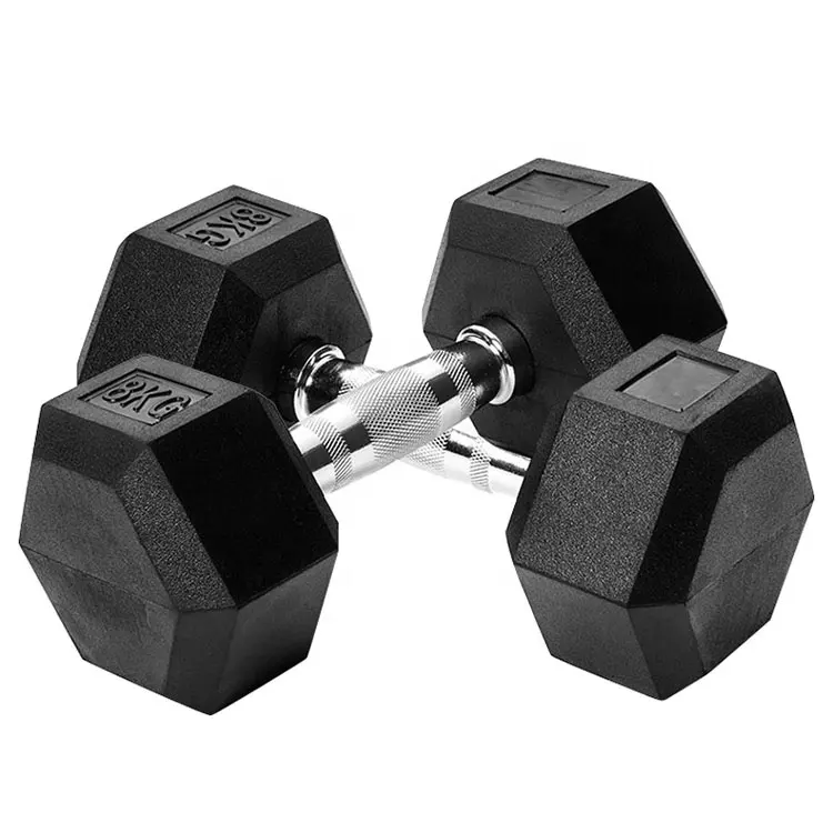 Hot sale cheap hexagonal rubber cast iron dumbbell strength training black kilogram pound gym special