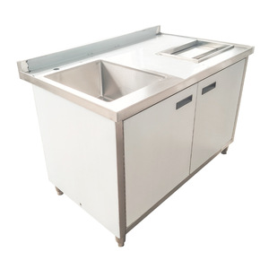 Meuble de cuisine en acier inoxydable avec plan de travail intégré, évier à légumes et évier à vaisselle, meuble de base moderne - Product Image 5