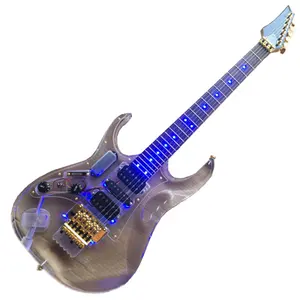 גיטרה ביד שמאל 6 מחרוזת אקריליק חשמלי גיטרה עם טרמולו גשר, Led אור, חומרת זהב