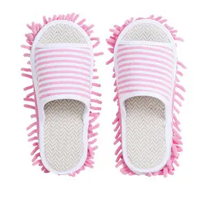 Chenille Open-toed Linho tecido Chinelo Piso Limpeza Mop Chinelos