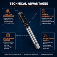 GB DIN371 M2 M12 HSSE M35 Cobalt TiCN Coated Chiples Fluteles Cold Forming Roll Tap Aluminium Tembaga Stainless CNC Machine Tap