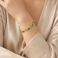 Bracelet à maillons en forme de feuille avec pierre vertes facettées dorées SA, bijoux fantaisie en strass pour femmes, accessoires de mariage et de fête, vente en gros