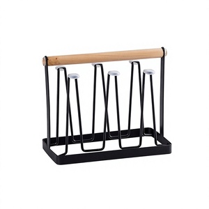 Soporte para vasos de vidrio con base de hierro y mango de madera, calidad premium, color negro, de Home Arts - Product Image 1