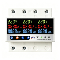 Sélecteur de phase automatique triphasé 63A avec compteur Kwh indépendant par phase, protection contre les surtensions, les sous-tensions, les surcharges et la perte de phase