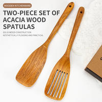 Ensemble de spatules de cuisine en bois d'acacia massif, spatule ajourée antiadhésive, ustensiles de cuisson pour la maison, pour la friture et la cuisson