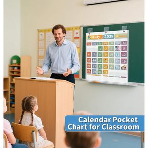 <b>Calendar</b> Pocket Chart 48 Pockets Non-woven Fabric Time Management Back To School Rectangle Minimalist Design - Product Image 5