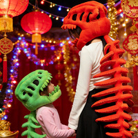 Chapeau de cosplay tête de dinosaure en peluche de velours, exosquelette, rembourré en polyester et coton PP, pour performance d'Halloween, poupée amusante