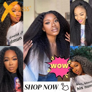 X-TRESS <span class=keywords><strong>V</strong></span> phần glueless afro kinky thẳng tóc giả tổng hợp tóc giả dài xoăn Yaki thẳng tóc giả tự nhiên màu đen cho phụ nữ bán buôn - Product Image 6